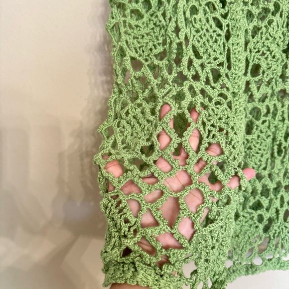 Vintage Hand Crochet Knit Vest Women’s Medium Green Sweater Sleeveless Boho - Picture 10 of 16
